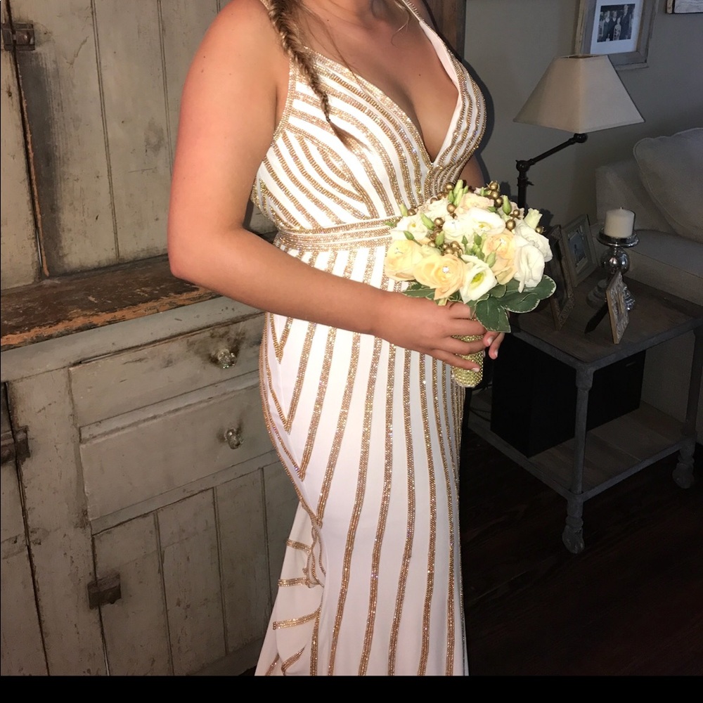 Jovani white /gold beaded prom dress/gown